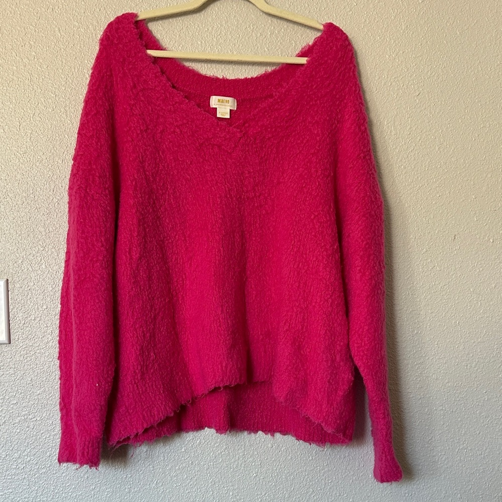 Anthropologie Pink Plush V-Neck Sweater